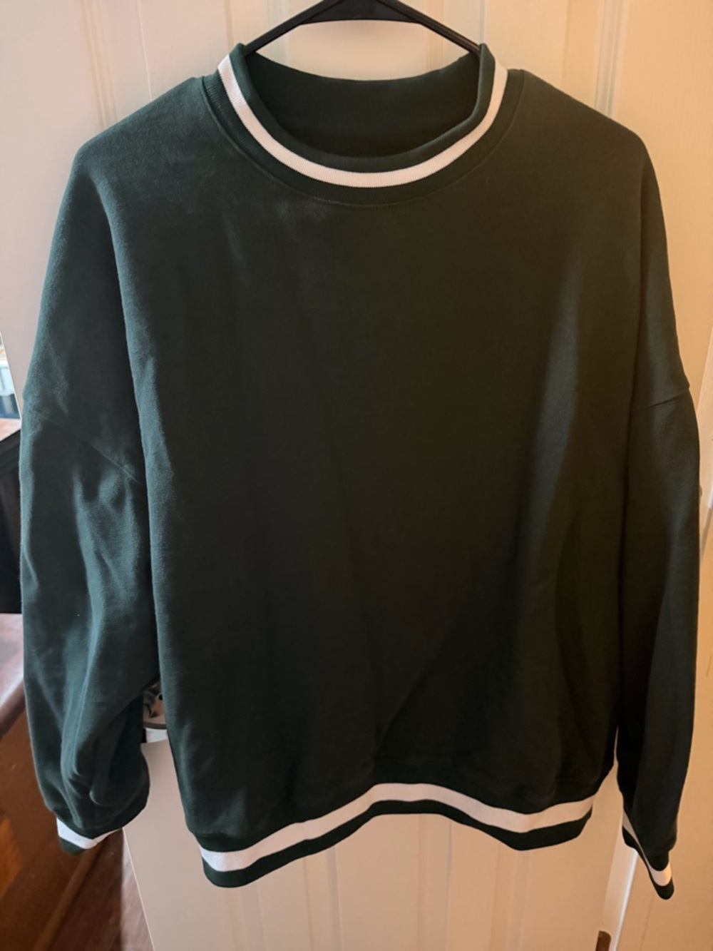 Women's Dark Green Crewneck Sweater with White Trim